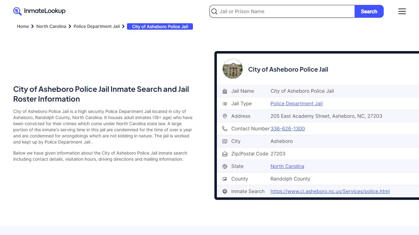 City of Asheboro Police Jail (NC) Inmate Search North Carolina - Inmate ...